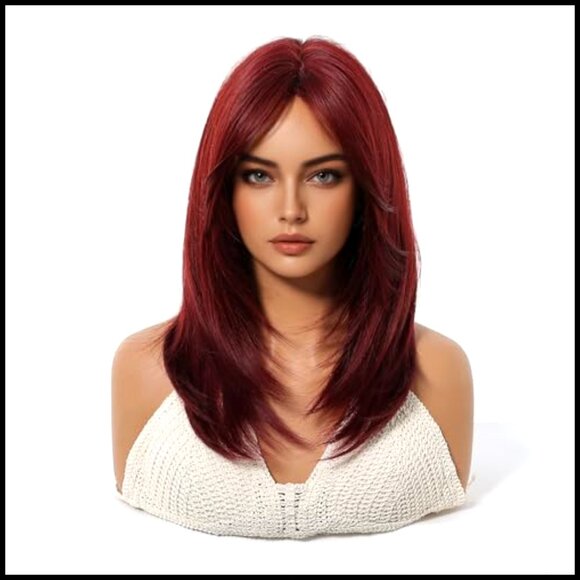 Shoulder Length Layered Human Hair Wig with Bangs Straight Glueless Natural